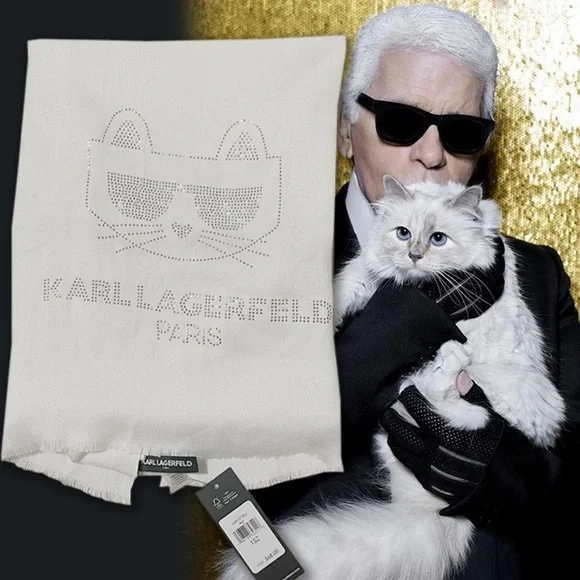 Karl Lagerfeld Women's Embroidered Choupette Cat Logo Knit Scarf1